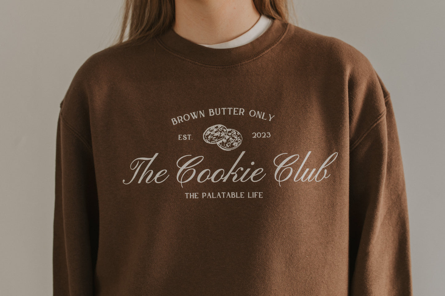 the cookie club brown crewneck